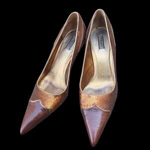 Prada gold brown sequin leather pumps Women's EU Sz 37.5 In Golden Brown